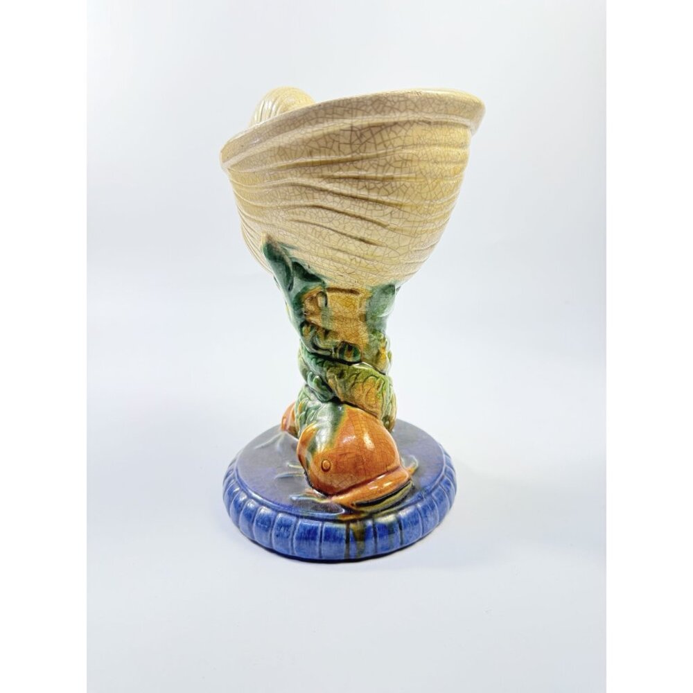 Elevated Centerpiece Compote Vase Planter Majolica Minton Style Shell Nautilus - Picture 5 of 14